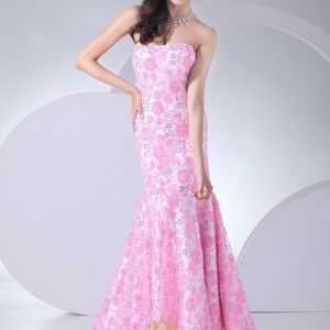 Long Pink Beaded Gown Prom Wedding